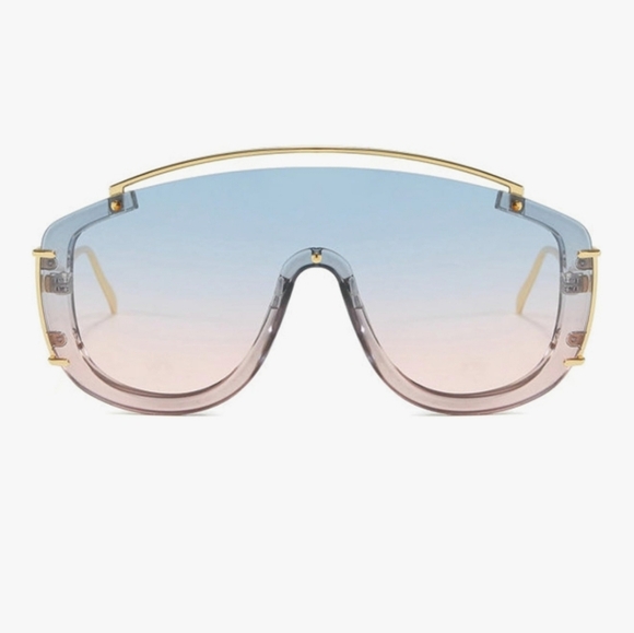 BLUE AND PINK CURVED GOLD FRAMED SUNGLASSES - Picture 1 of 3